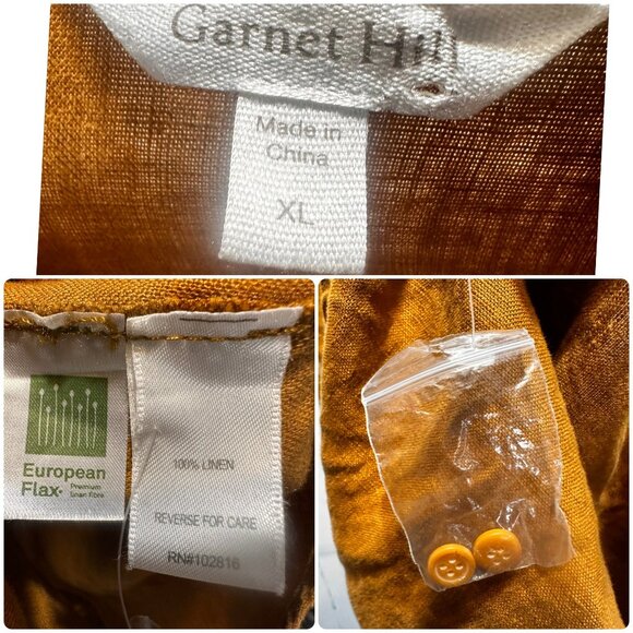 Garnet Hill 100% Linen Maxi Shirtdress Tunic Womens XL Mustard Sundress Tribal - Picture 4 of 15